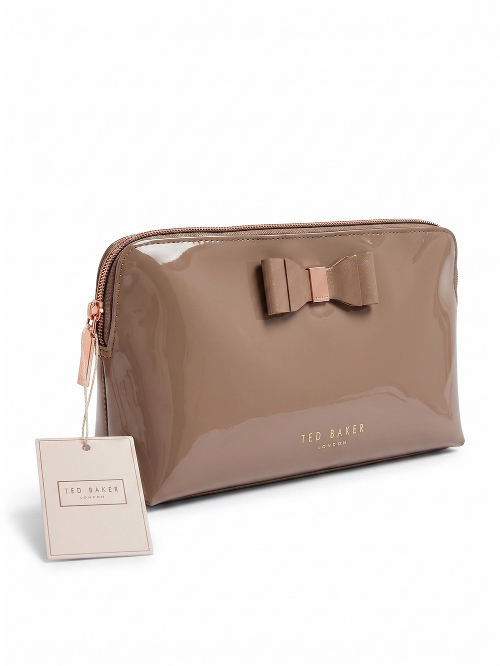 Ted Baker London Vanitee Bow Metallic Taupe Cosmetic Makeup Bag Travel Toiletry
